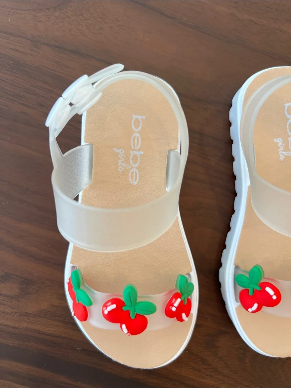 bebe White Jelly Sandals with Red Cherry Accents, Toddler 5/6
